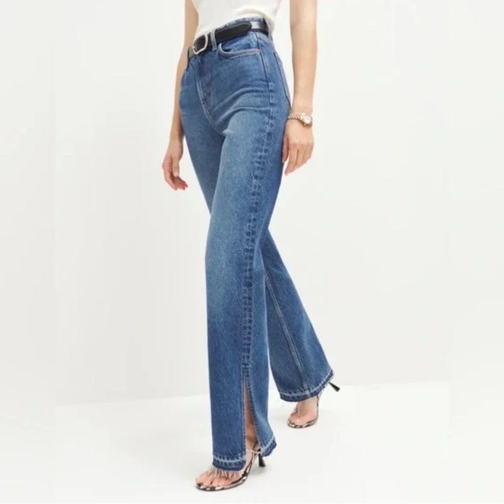 Reformation lake High Rise Split Hem Indigo bootcut Jeans EUC